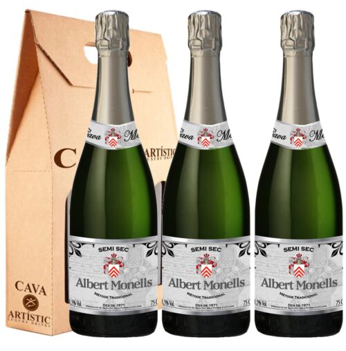 Cava Semi Sec Albert Monells - 3 Ampolles + Estoig 1000 - Semi Dry Cava Albert Monells