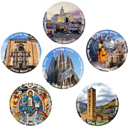 6 Plaques de Cava Postals de Catalunya Cava Badges from Postcards of Catalonia Collection